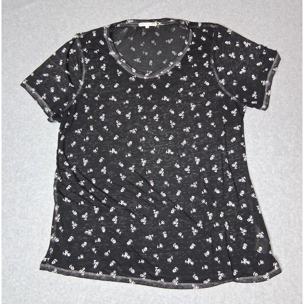 C&C California Short Sleeve Burnout Tshirt 1X Black Ditsy Floral Boho Slub Knit